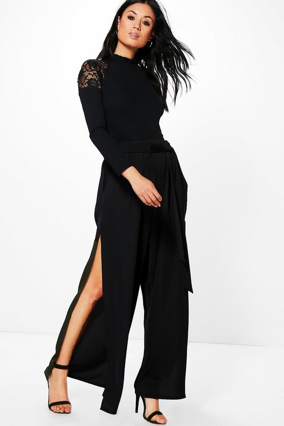 Mila Side Split Matte Satin Wide Leg Trousers